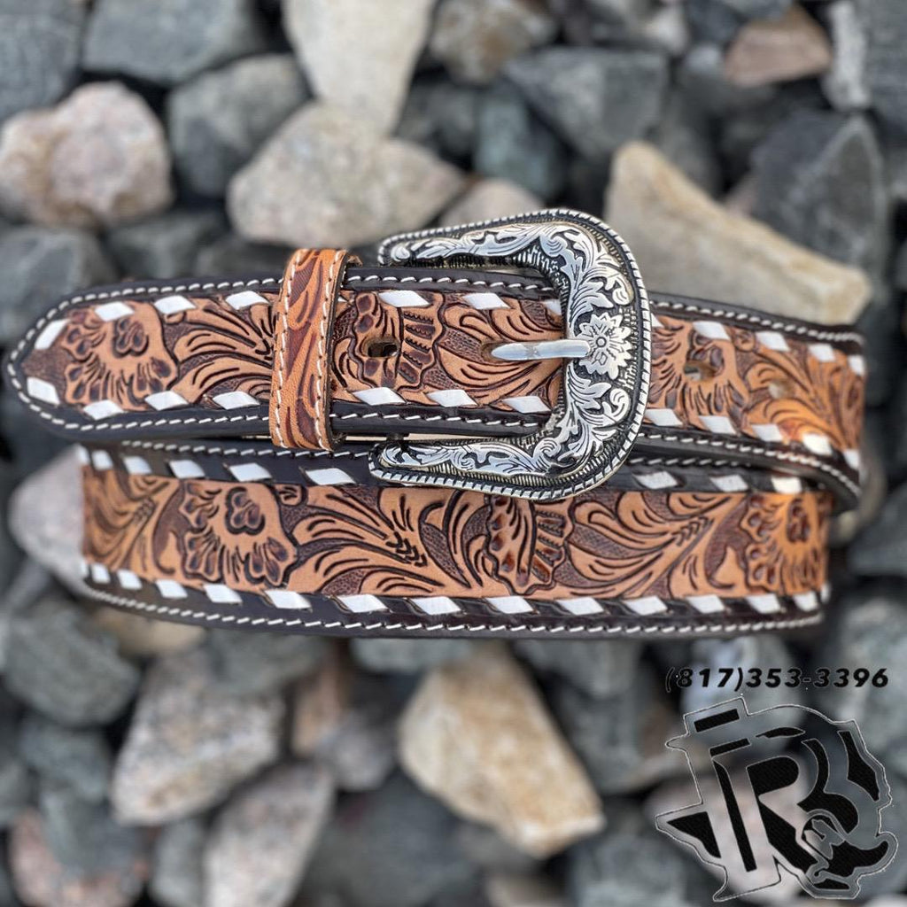 ‘’JULIAN’’ | 1.75 INCH IRON SPUR ™️ MEN WESTERN BELT BROWN TOOLED LEATHER BELT