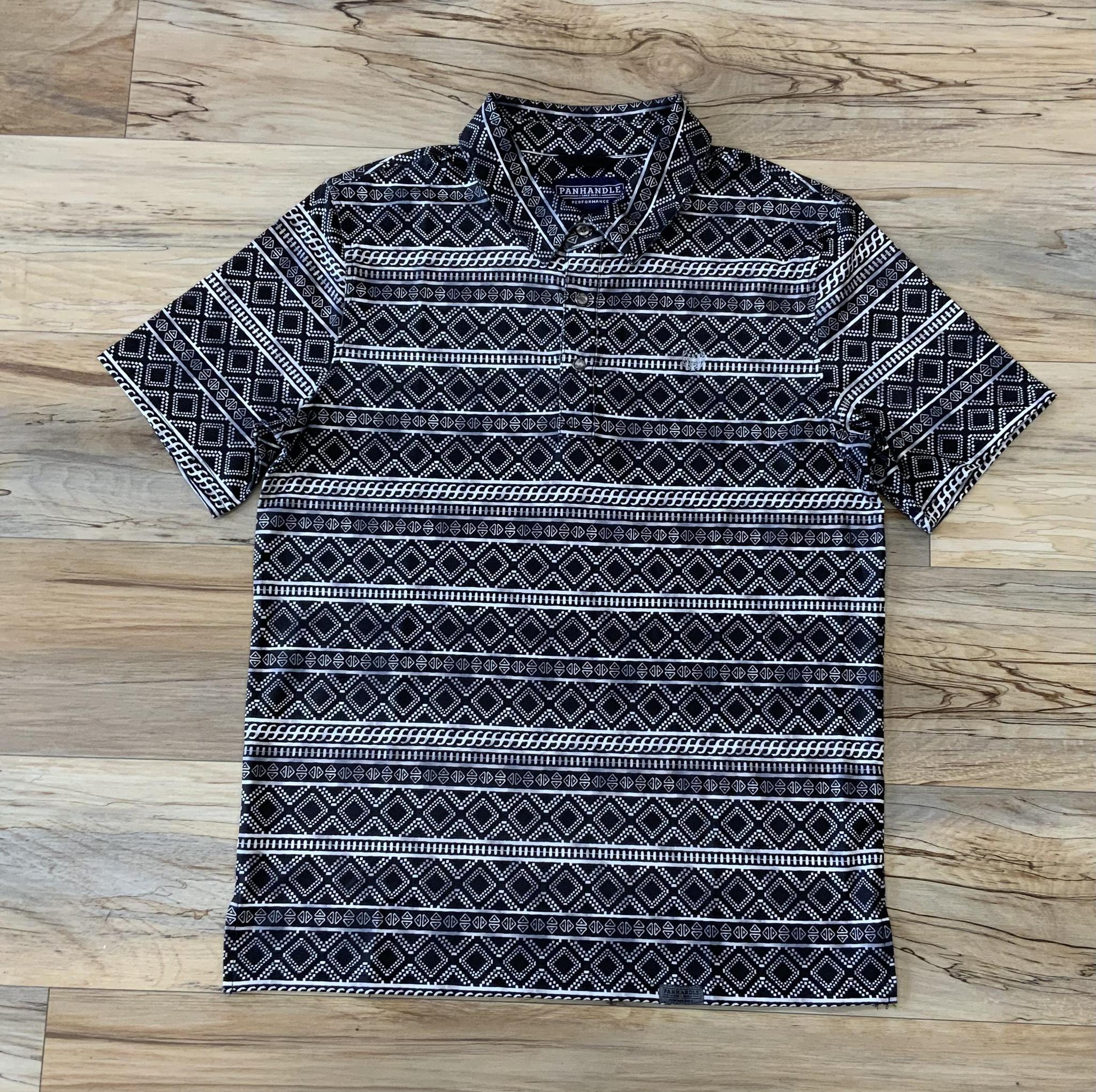 Mens aztec snap knit black polo |PPMT51R0W5