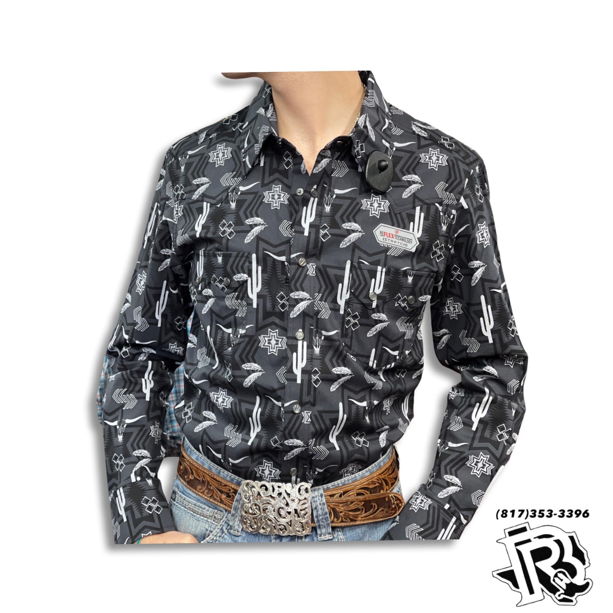 “ Harvey “ | MENS AZTEC  PRINT CHARCOAL SHIRT CHARCOAL  RRMSOSRZ19