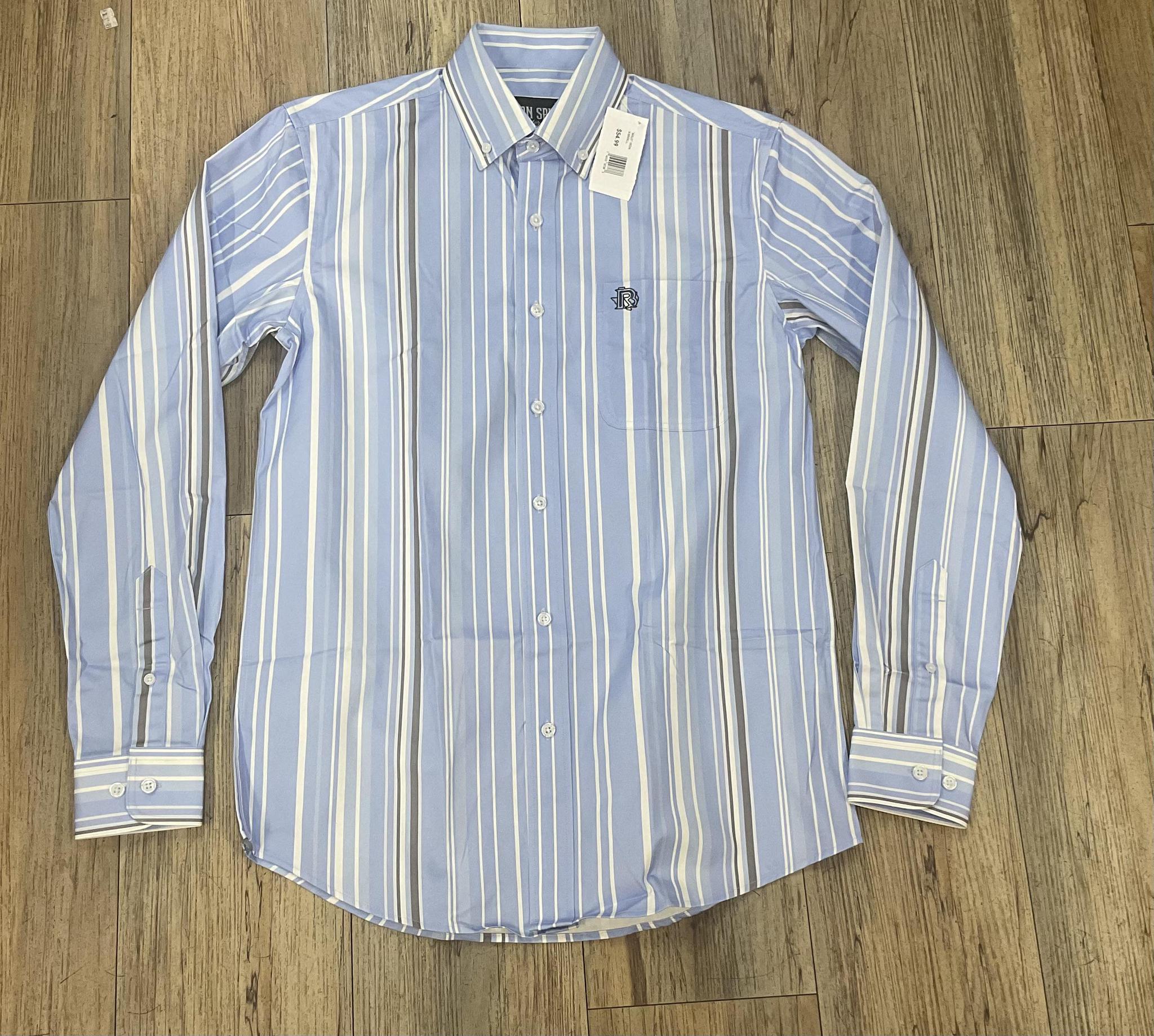 ‘’ARLO’’ IRON SPUR WESTERN CO.|MEN’S BLUE/PINK LONG SLEEVE STRIPE SHIRT