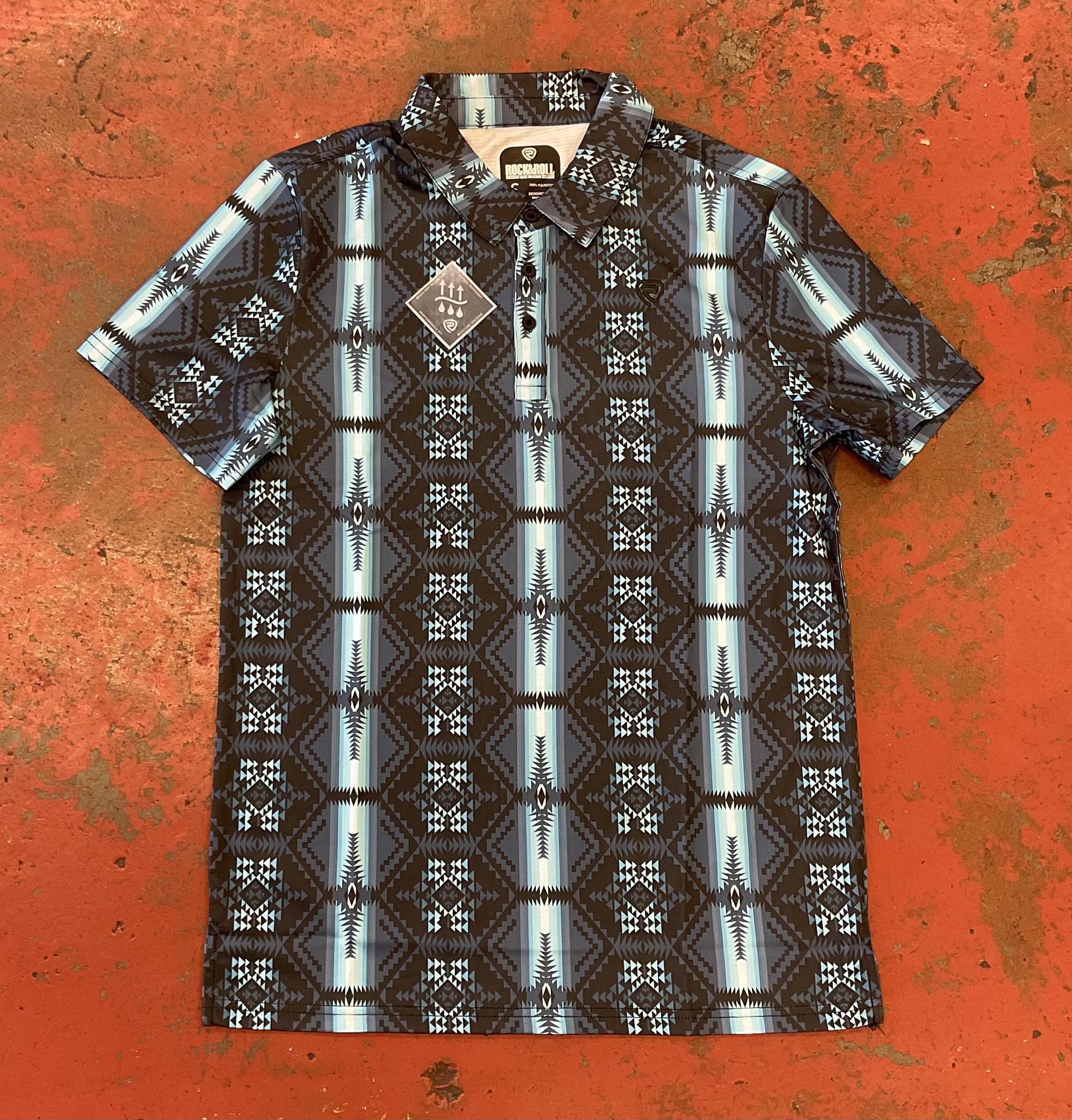 Mens printed polo bright turquoise rock & roll | RRMT51R11O