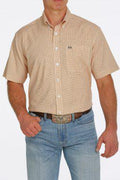 MENS GEOMETRIC SHORT SLEEVE ARENAFLEX BUTTON DOWN SHIRT WHITE |MTW1704105