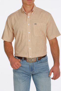 MENS GEOMETRIC SHORT SLEEVE ARENAFLEX BUTTON DOWN SHIRT WHITE |MTW1704105