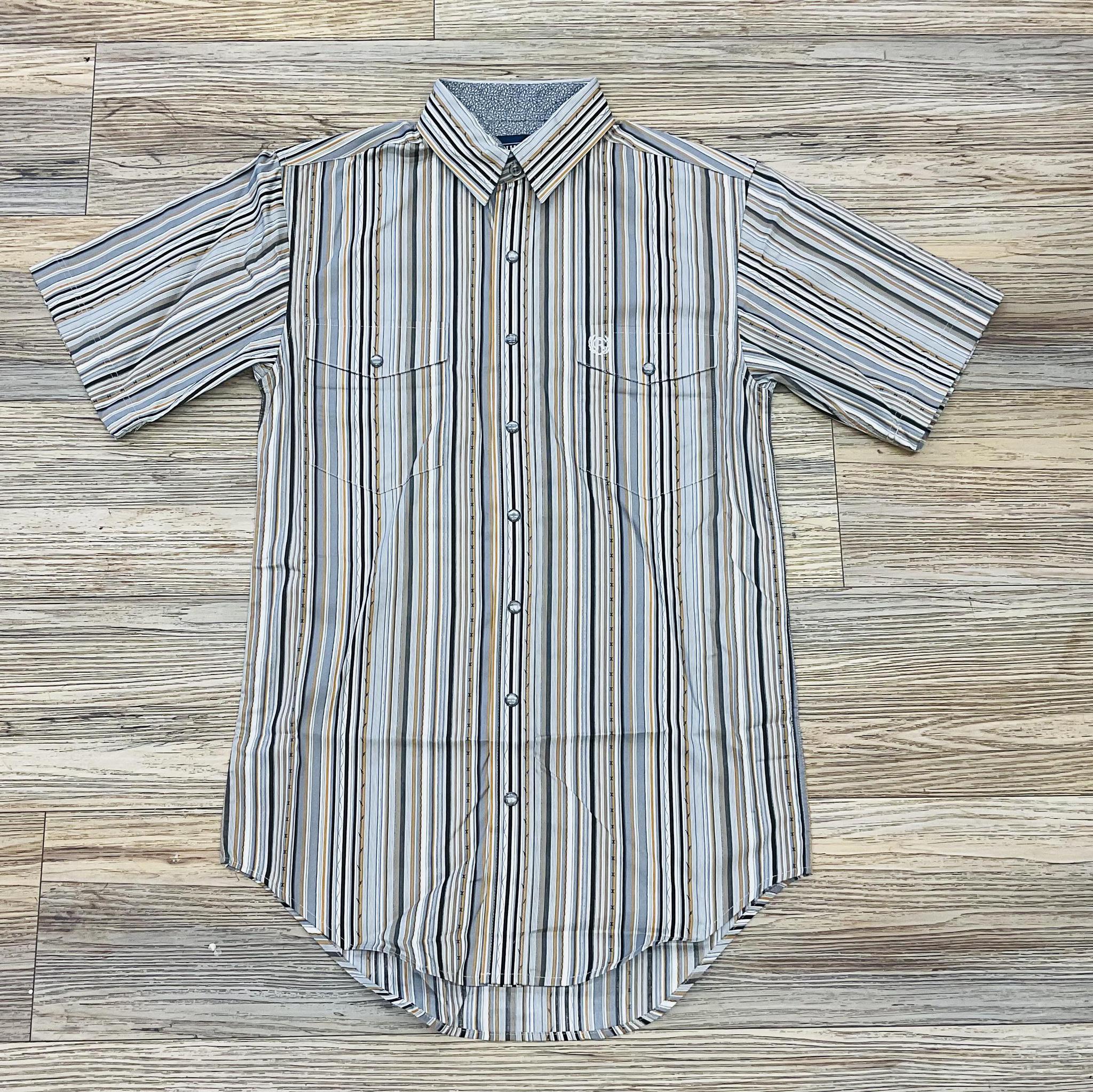 Mens Panhandle  short sleeve stripe 2 pkt snap grey shirt | PMN3S03781