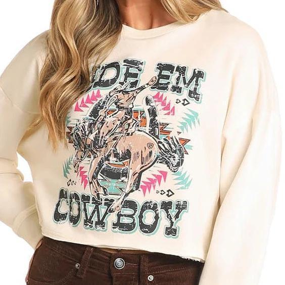 Rock & Roll Denim Ride Em Cowboy Pullover|BW91T04534