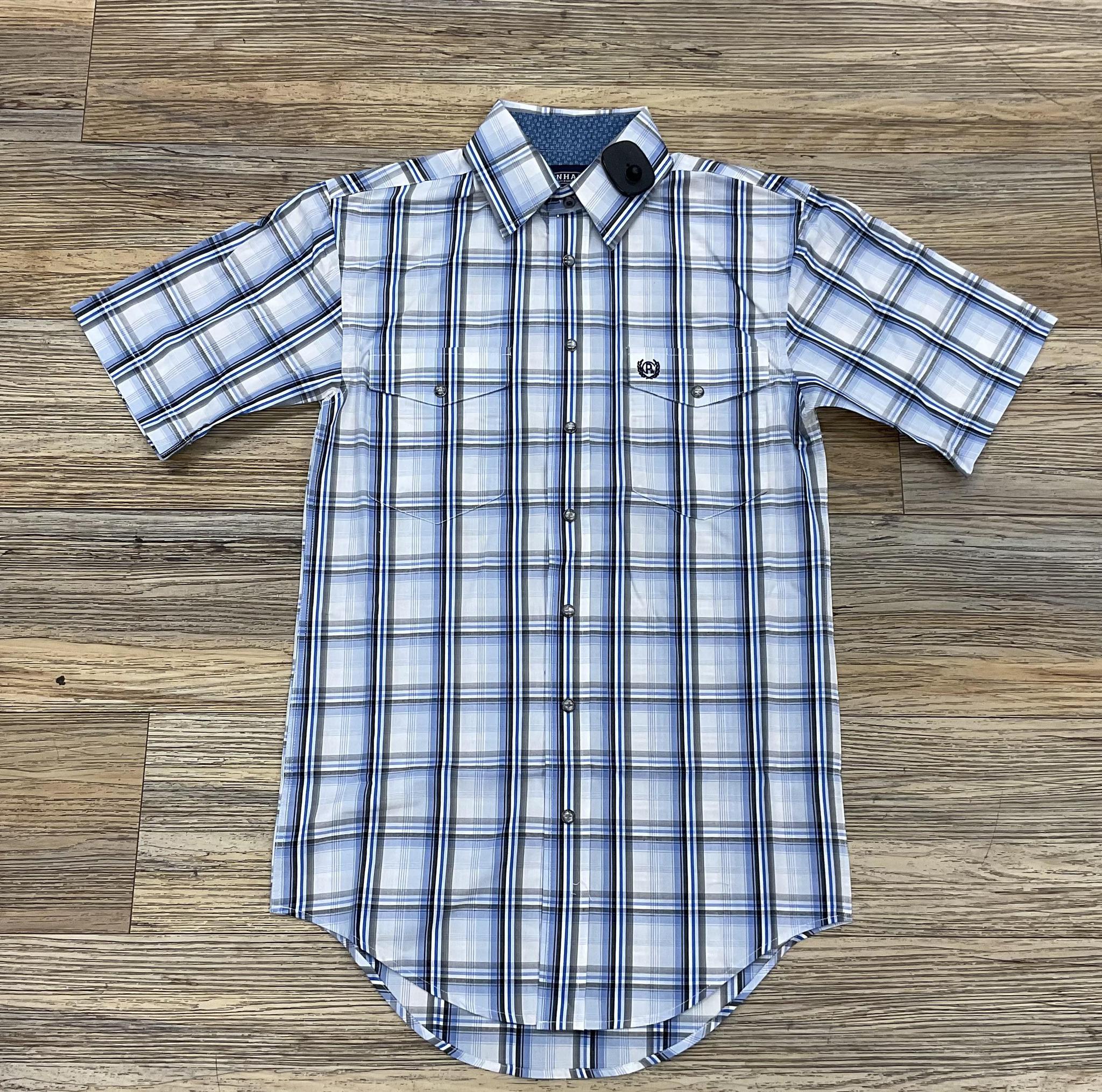 MENS ROCK & ROLL SHORT SLEEVE PLAID SNAP BABBY BLUE SHIRT | PMN3S03314
