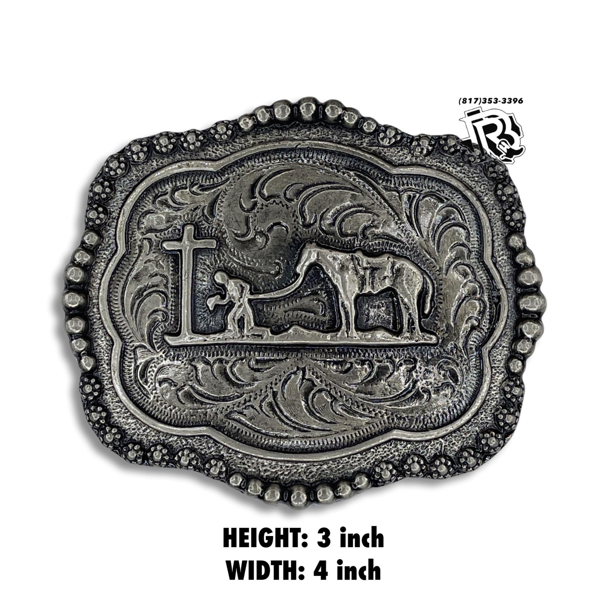 “ Cowboy & Cross Grey “ | MEN WESTERN BELT BUCKLE SQUARE