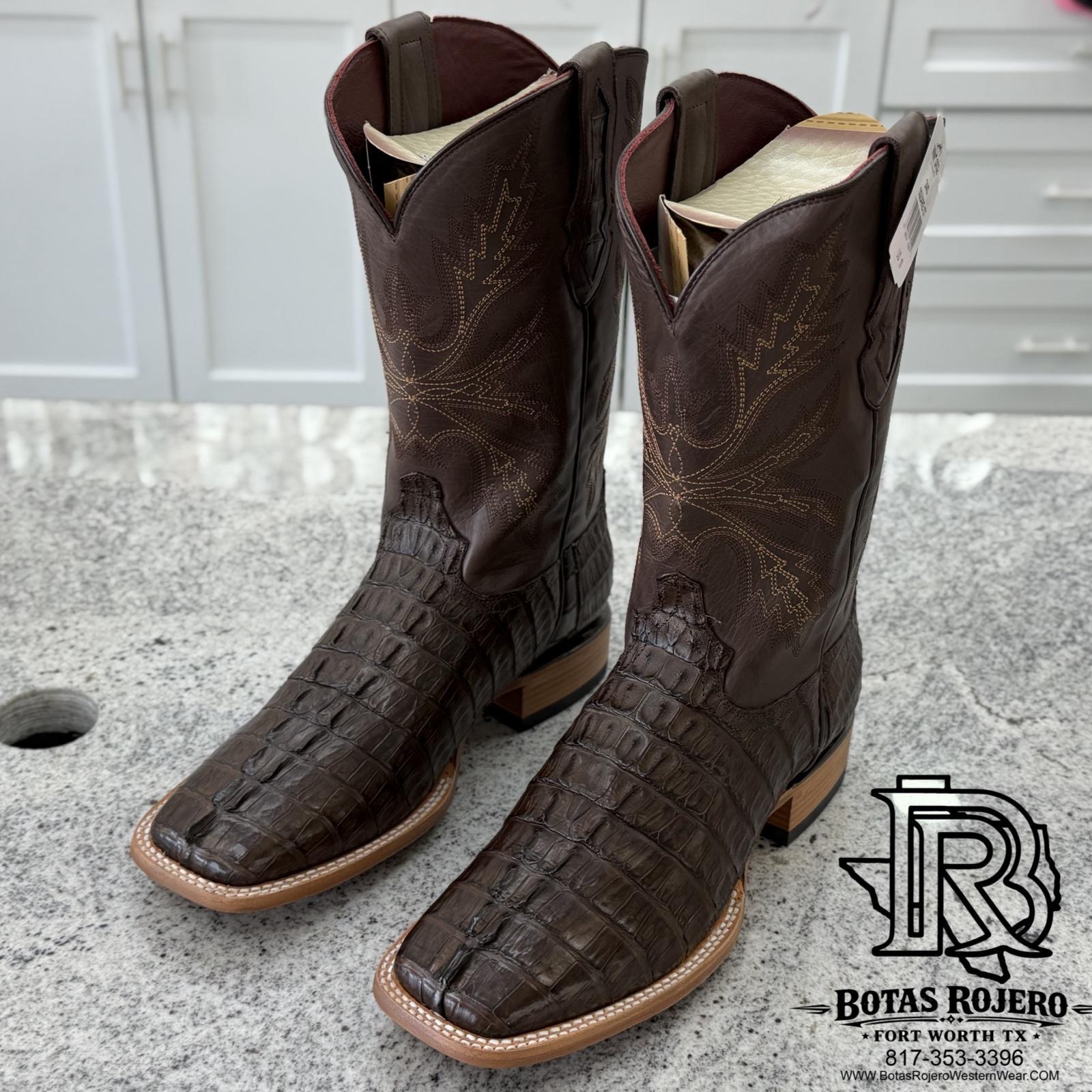 “ WELLS “ MEN'S CAIMAN BACK TAIL CHOCOLATE SQUARE TOE BOOTS | IRON SPUR