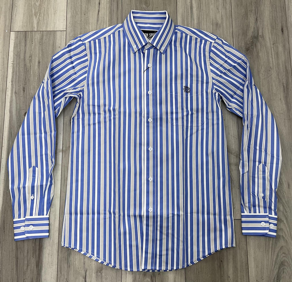 Roy  | Iron Spur Men’s Western Long Sleeve Shirt – Classic Stripe Blue