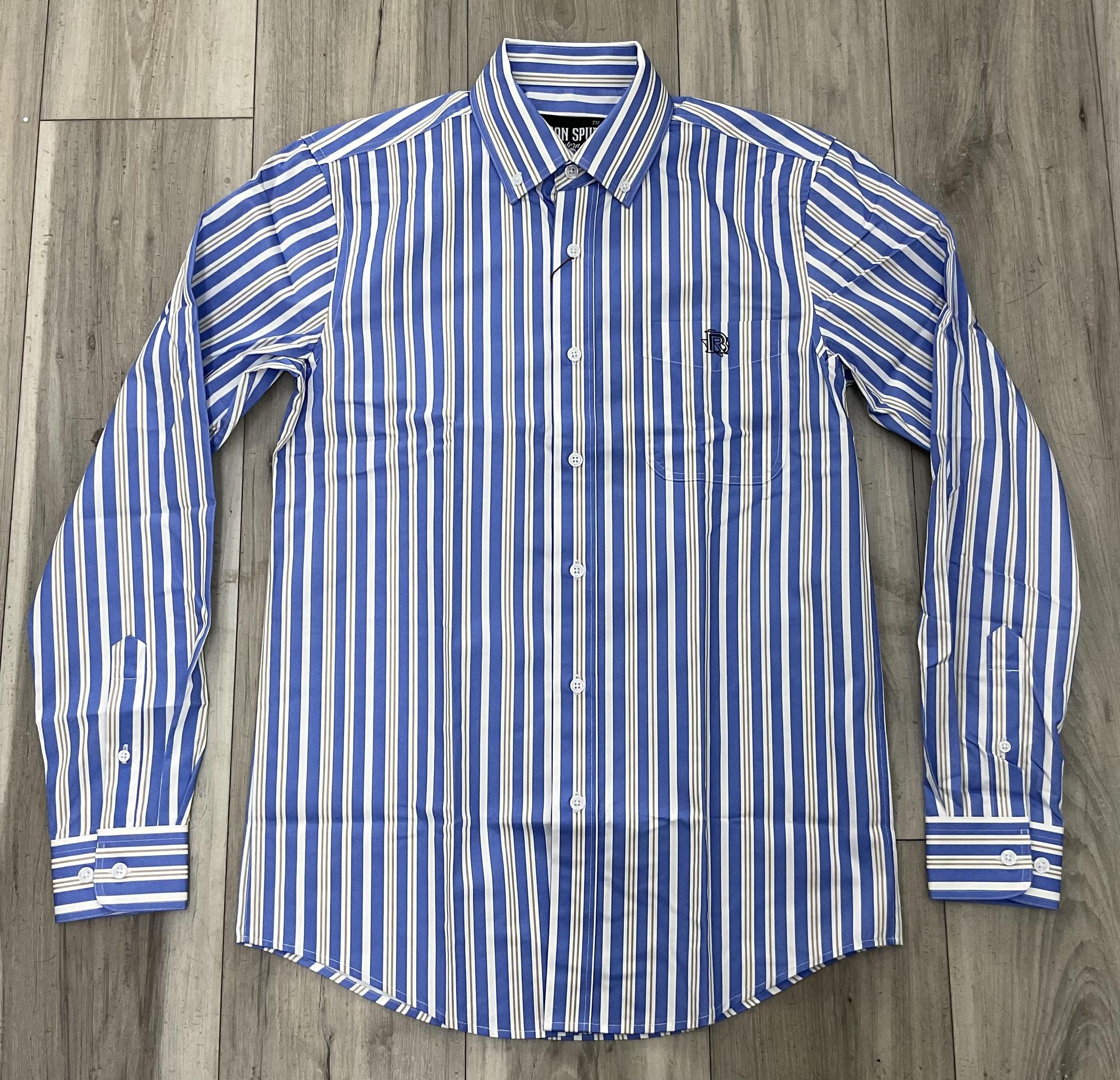 Roy  | Iron Spur Men’s Western Long Sleeve Shirt – Classic Stripe Blue