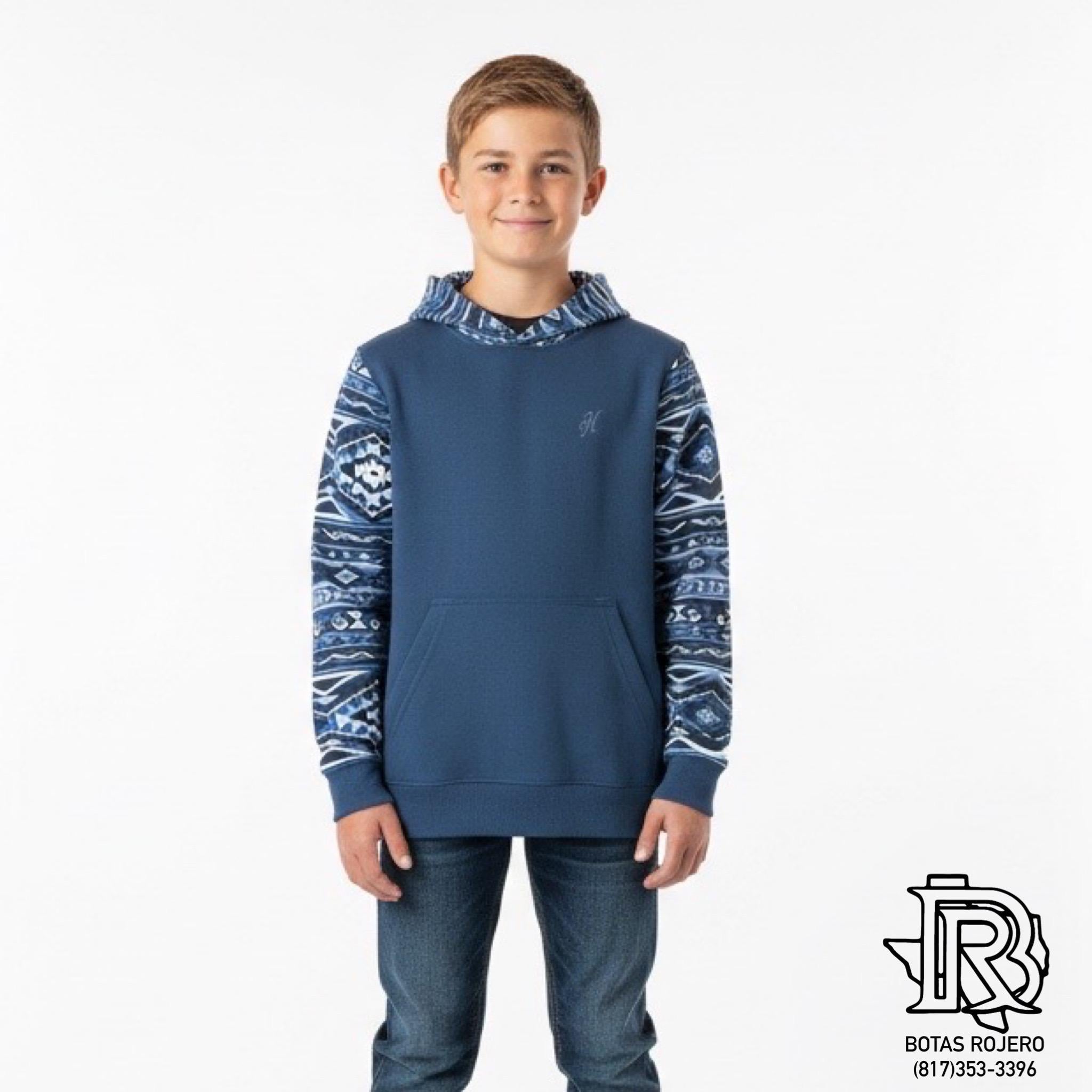 “ Rex “|  SUMMIT HOOEY MENS NAVY HOODY WITH BLUE AZTEC SLEEEVE HH1191NVAZ