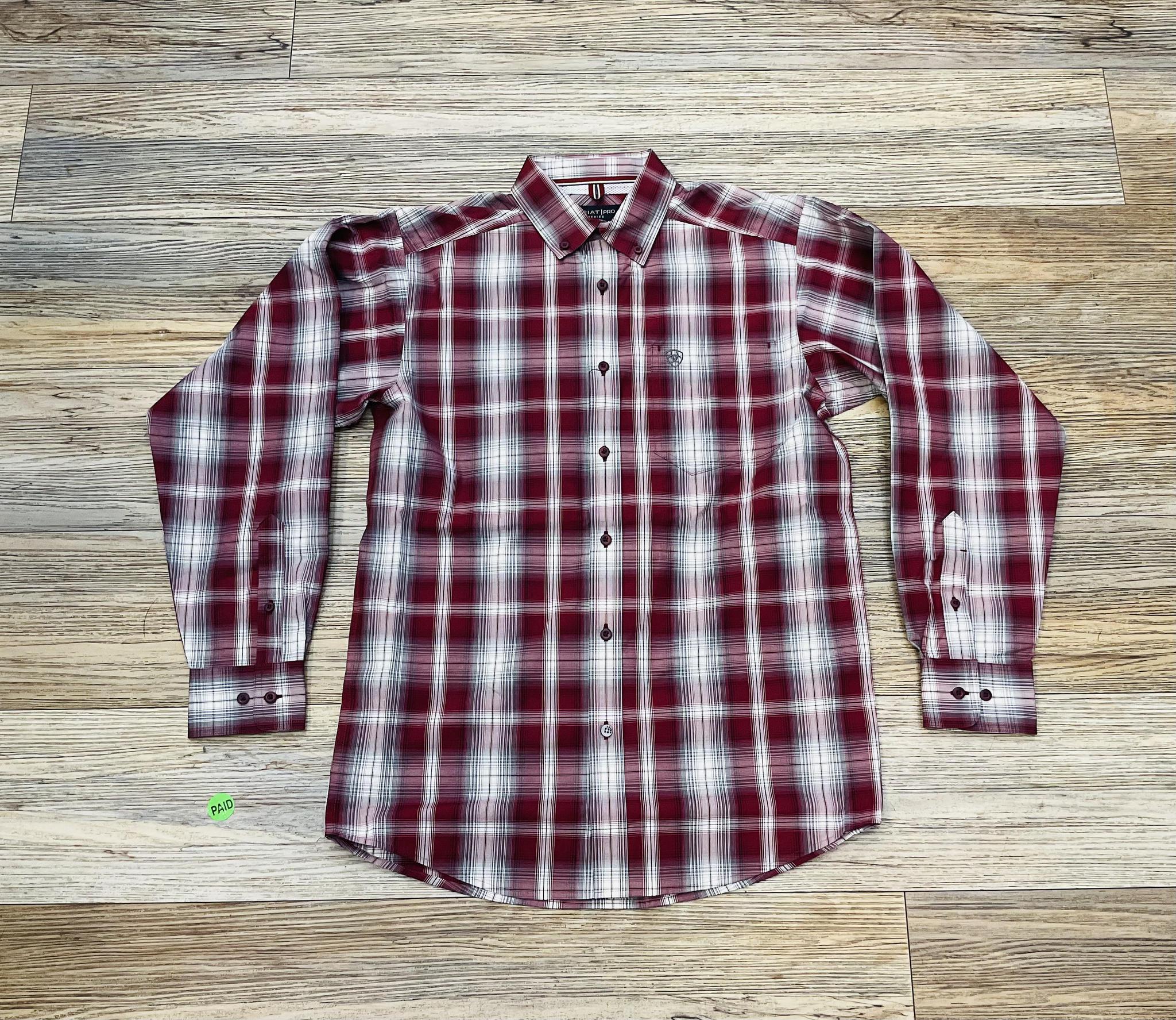 ARIAT MEN’S PRO TILLMAN DARK RED LONG SLEEVE SHIRT| 10065859