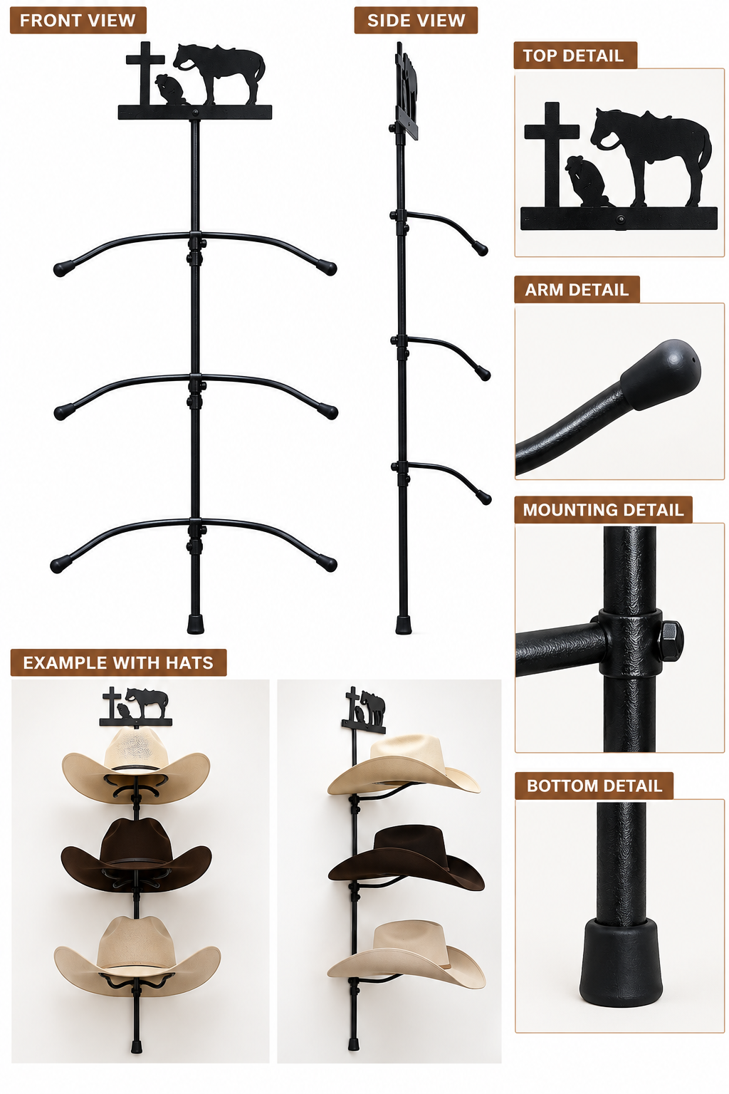 M&F 3 TIER COWBOY HAT RACK COWBOY AND CROSS |01084