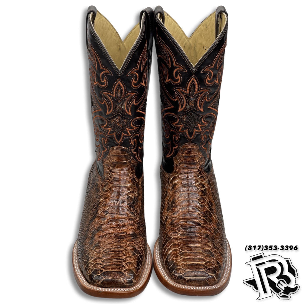 Men Boots | Square Toe Western Boots Cognac Python