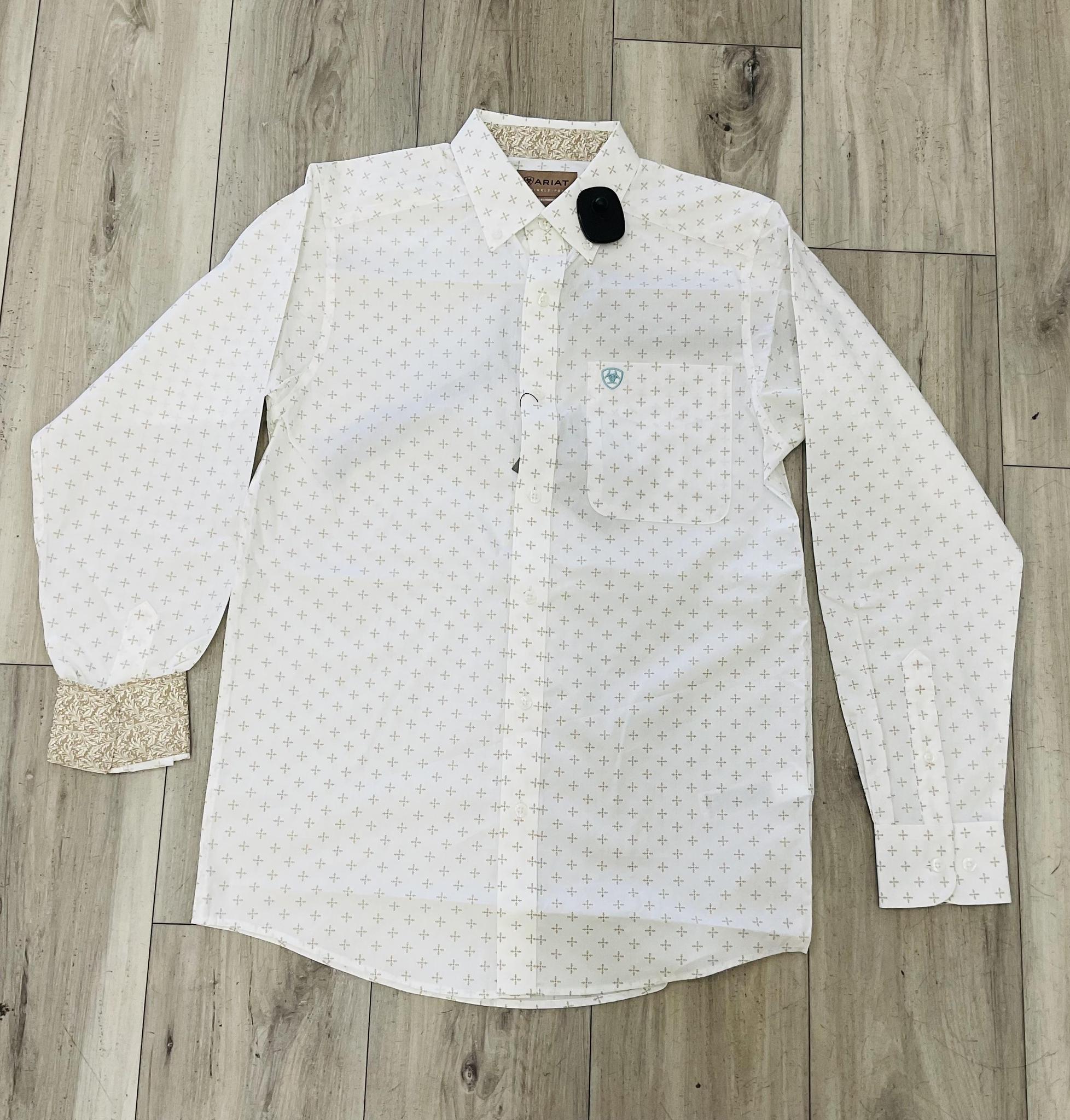 ARIAT MEN’S WRINKLE FREE BARLOW WHITE GEO PRINT LONG SLEEVE SHIRT |1009425