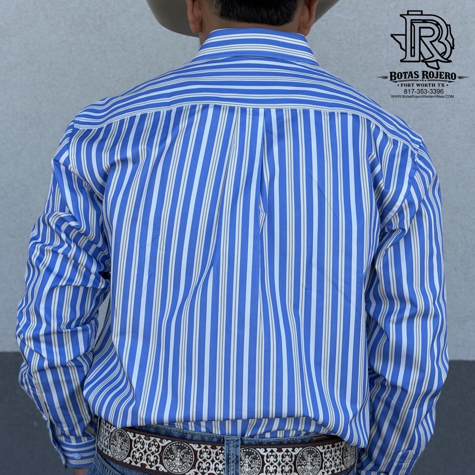 Roy  | Iron Spur Men’s Western Long Sleeve Shirt – Classic Stripe Blue