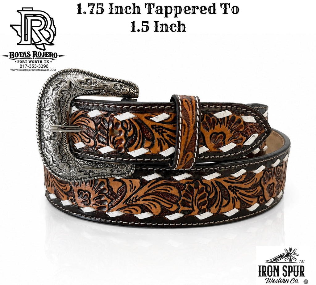 ‘’JULIAN’’ | 1.75 INCH IRON SPUR ™️ MEN WESTERN BELT BROWN TOOLED LEATHER BELT