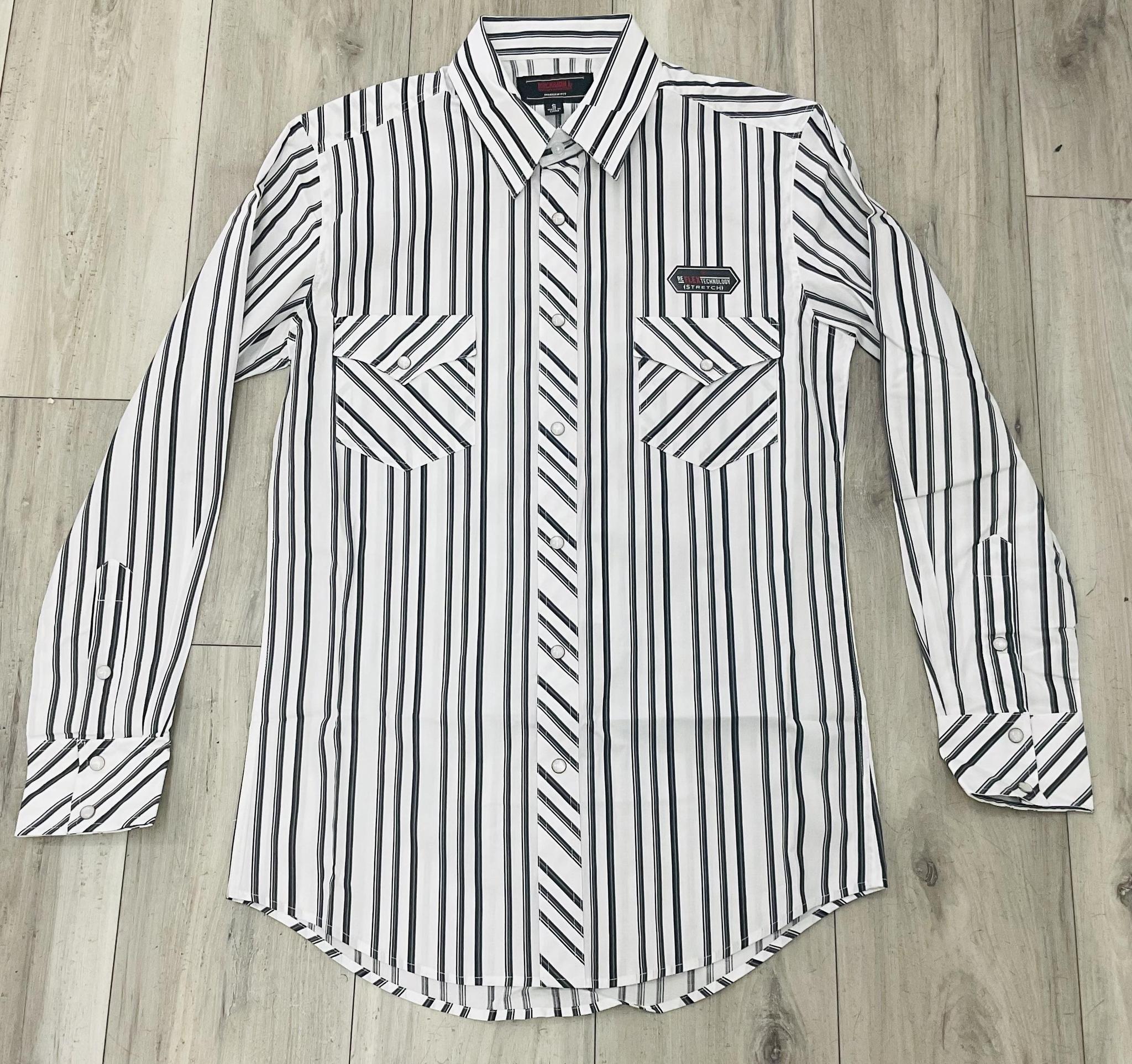 ROCK & ROLL MEN’S GREY STRIPE PRINTED LONG SLEEVE SHIRT |BMN2S09423