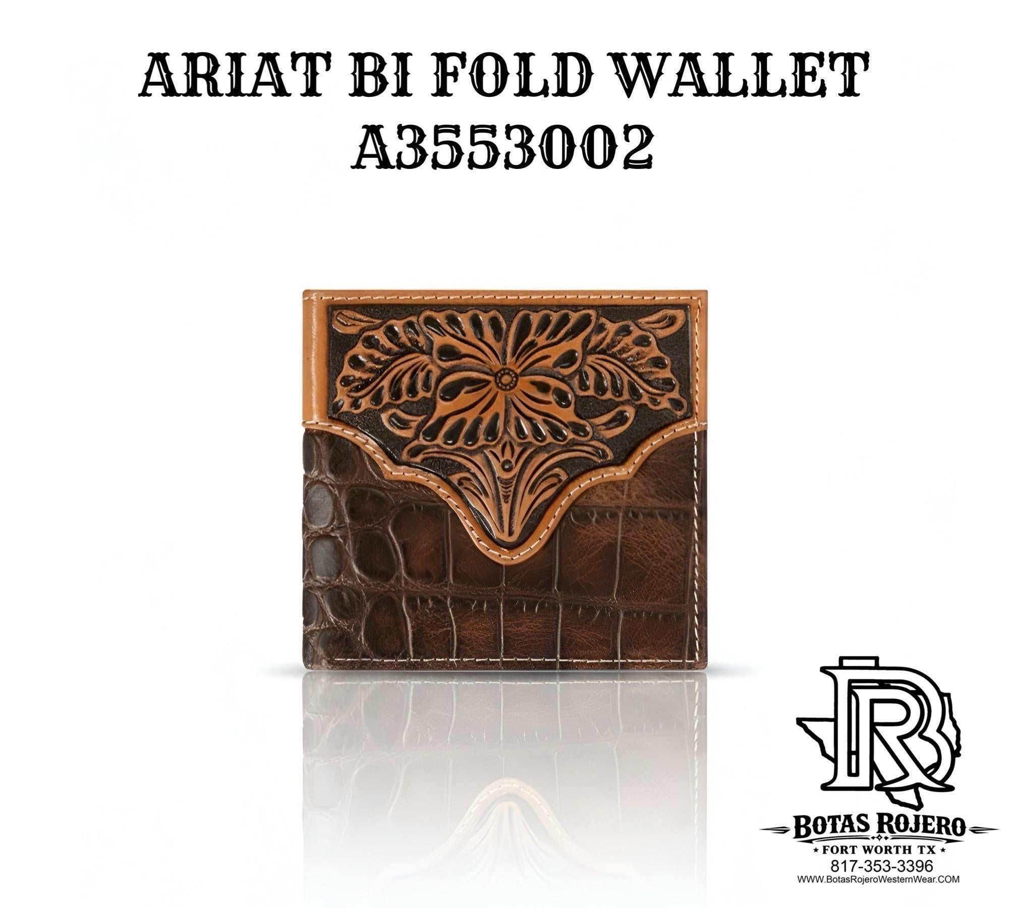 ARIAT LARGE BIFOLD WALLET CROC FLORAL EMBOSSED BROWN A3553002