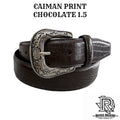 “ LEONEL “ CAIMAN PRINT CHOCOLATE 1.5 INCH WIDE IRON SPUR BELT
