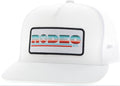 ‘’LEO’’ HOOEY MENS RODEO WHITE 5 PANEL TRUCKER WITH SERAPE/WHITE RECTANGULAR PATCH CAP| 2560T-BK