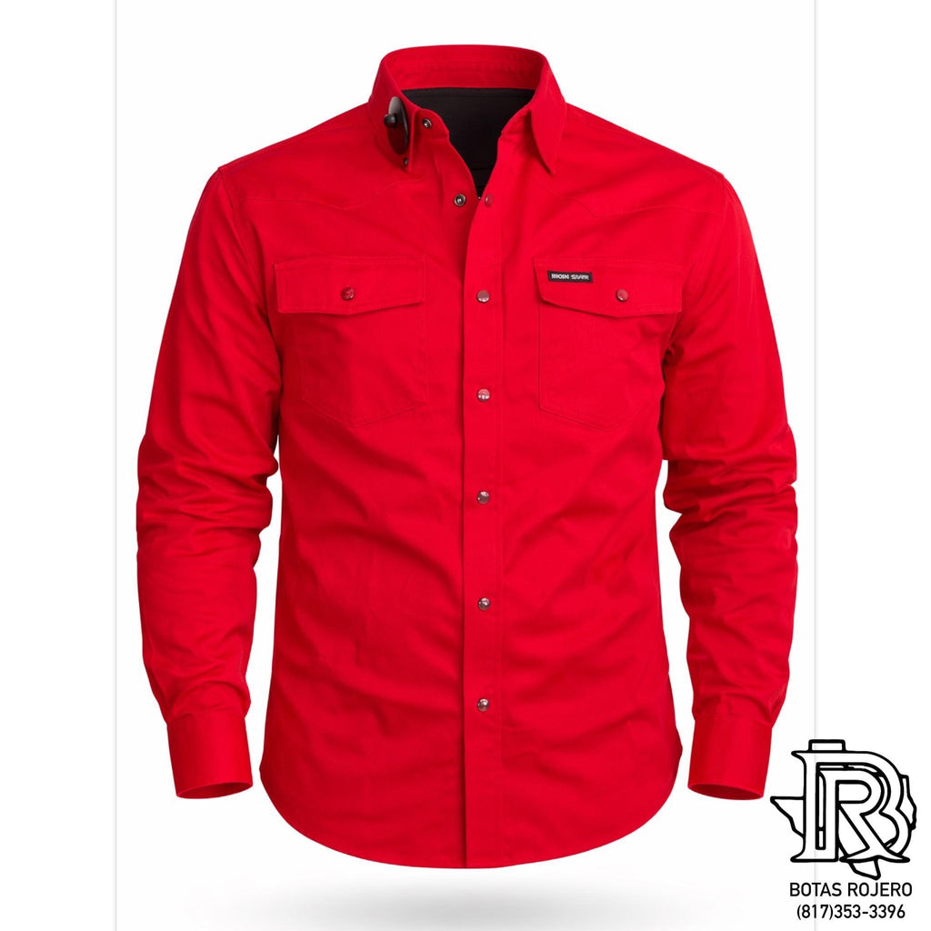 IRON SPUR | MEN WESTERN SHIRT RED LONG SLEEVE PEARL SNAP