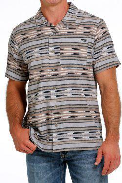 MEN'S SOUTHWEST PRINT SHORT SLEEVE CAMP SHIRT GRAY | MTW1401037