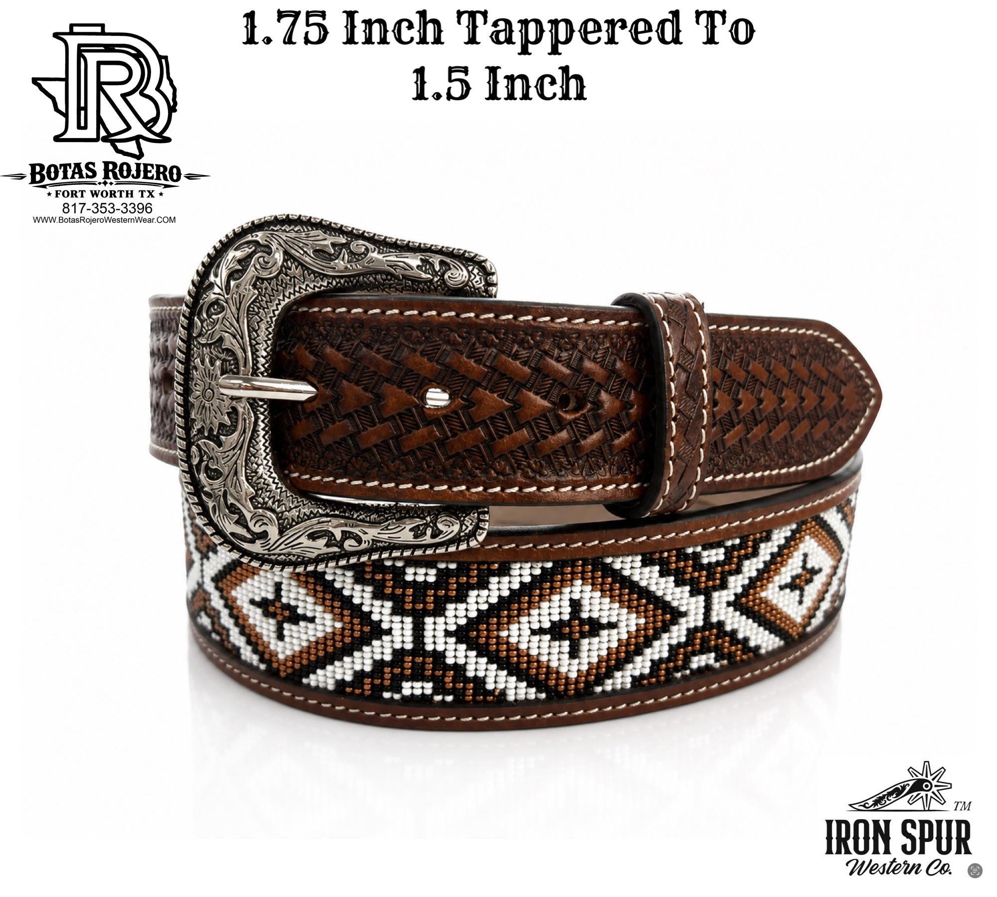 Desert Ivory Diamond Belt | 1.75 Inch Iron Spur Western Beaded Belt Brown White Beaded