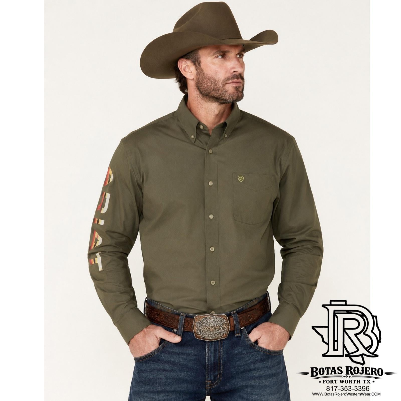 MEN’S OLIVE GREEN ARIAT BUTTON UP (10052824)