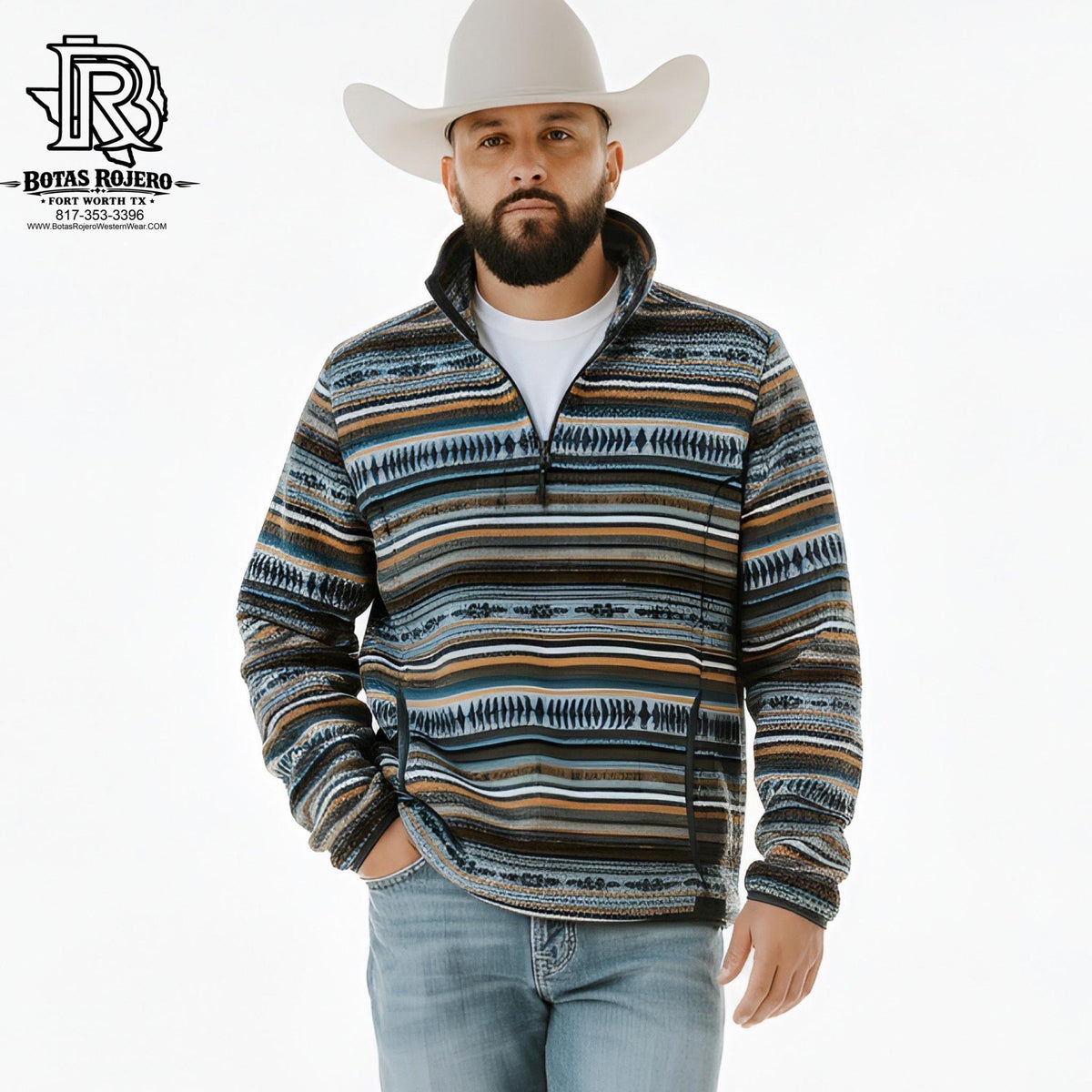 ‘’SERGIO’’ ROCK & ROLL  AZTEC STRIPE BERBER PULLOVER BLUE |BM91C02294