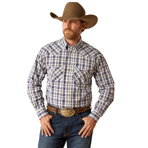 MENS ARIAT PRO CAINE SNAP NAVY LONG SLEEVE SHIRT | 10054074
