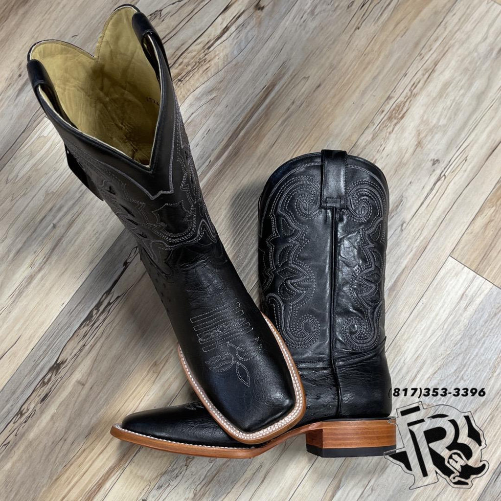 " MILES " | BLACK SOFT OSTRICH MEN WESTERN SQAURE TOE BOOTS