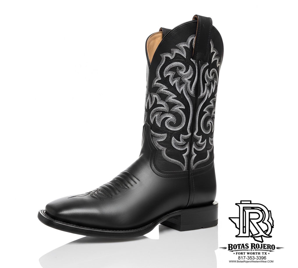 “ BLACK STALLION “ | MEN BLACK SOLID SQUARE TOE WESTERN LEATHER BOOTS
