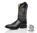 “ BLACK STALLION “ | MEN BLACK SOLID SQUARE TOE WESTERN LEATHER BOOTS