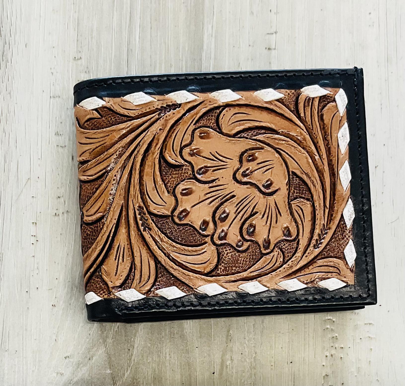 ‘’ GARLAND “ | IRON SPUR WESTERN CO. MEN BI FOLD WESTERN TOOLED LEATHER WALLET