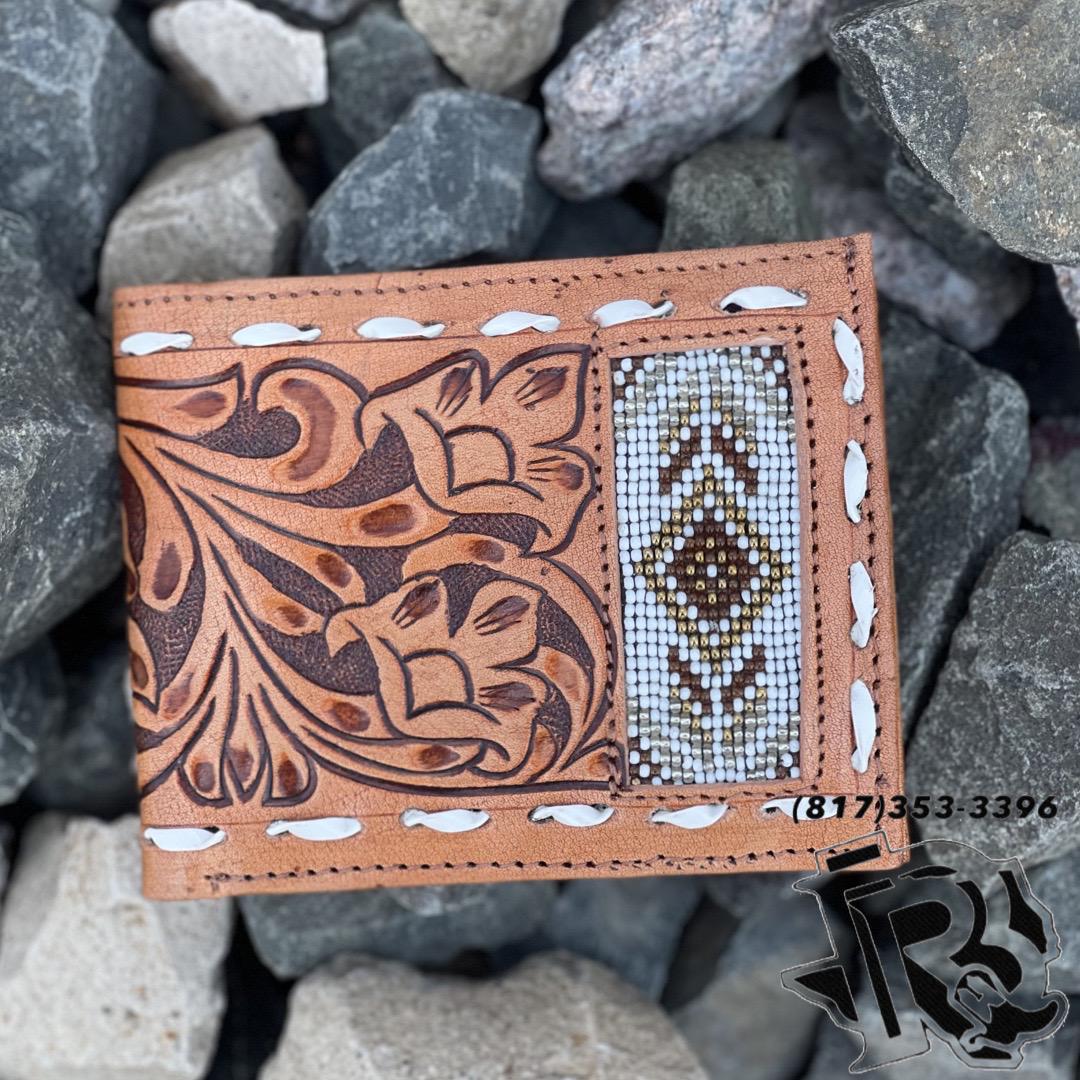 “ Damian  “ |IRON SPUR WESTERN CO. MEN BI FOLD WESTERN TOOLED LEATHER WALLET BEADED