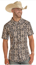 MENS ROCK & ROLL TEK SHORT SLEEVE AZTEC BLACK SHIRT | BMN3S03352