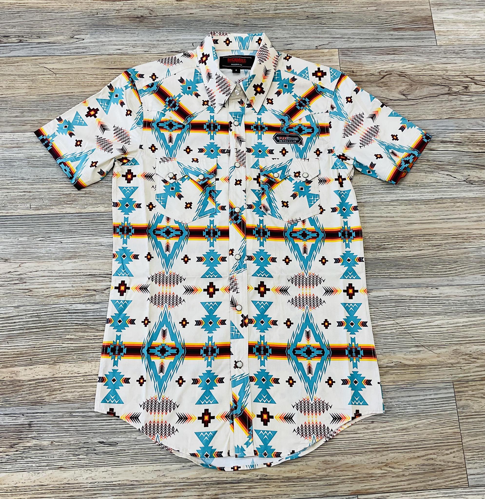 Mens Rock & Roll RRD short Sleeve 2pkt Dale Aztec Snap Orange |