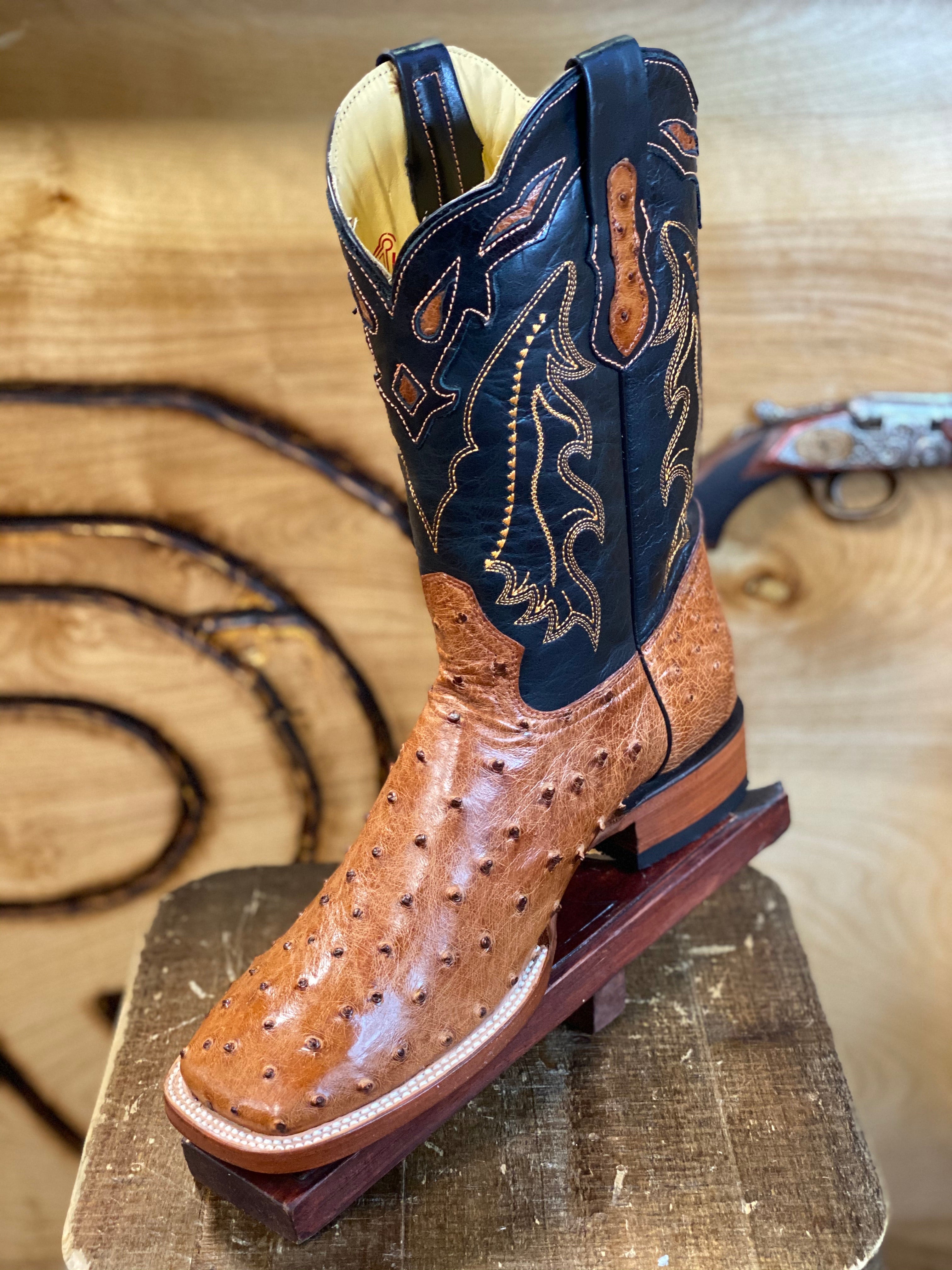 ORIGINAL OSTRICH COGNAC SQUARE TOE BOOT Arango