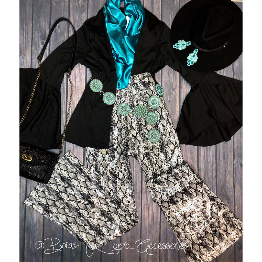 Leather snake print bell bottoms