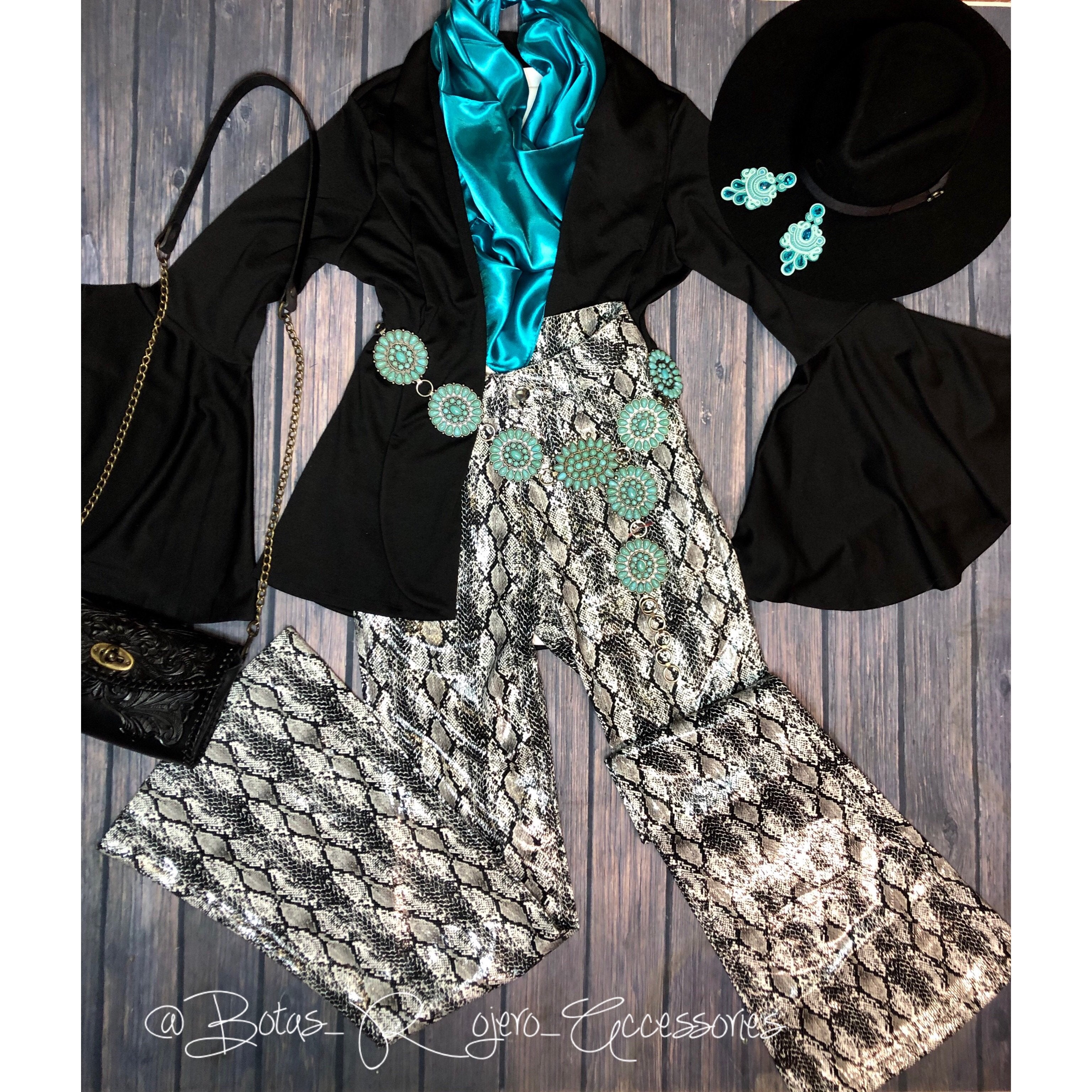 Leather snake print bell bottoms