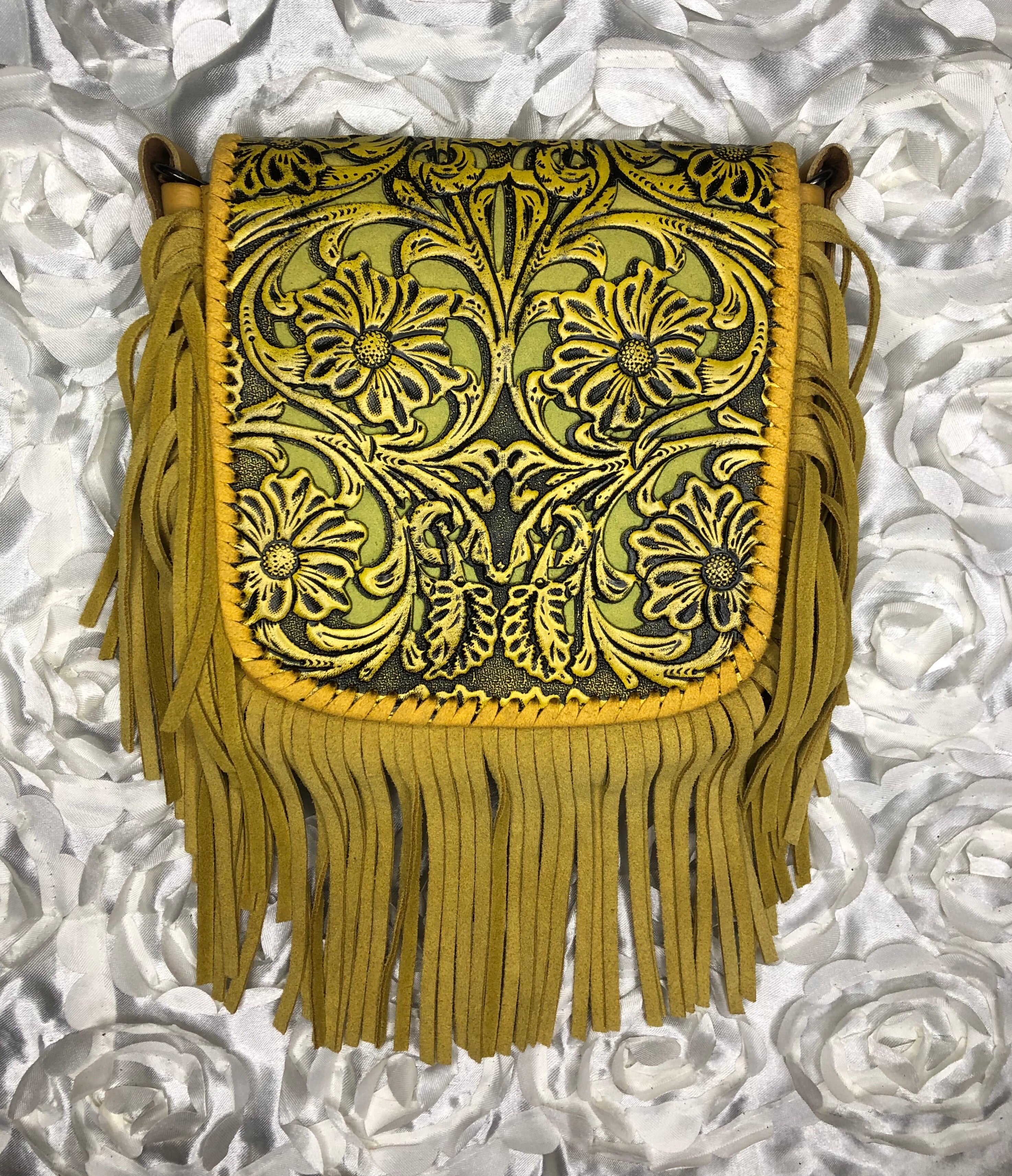 Full tooled leather with fringe crossbody