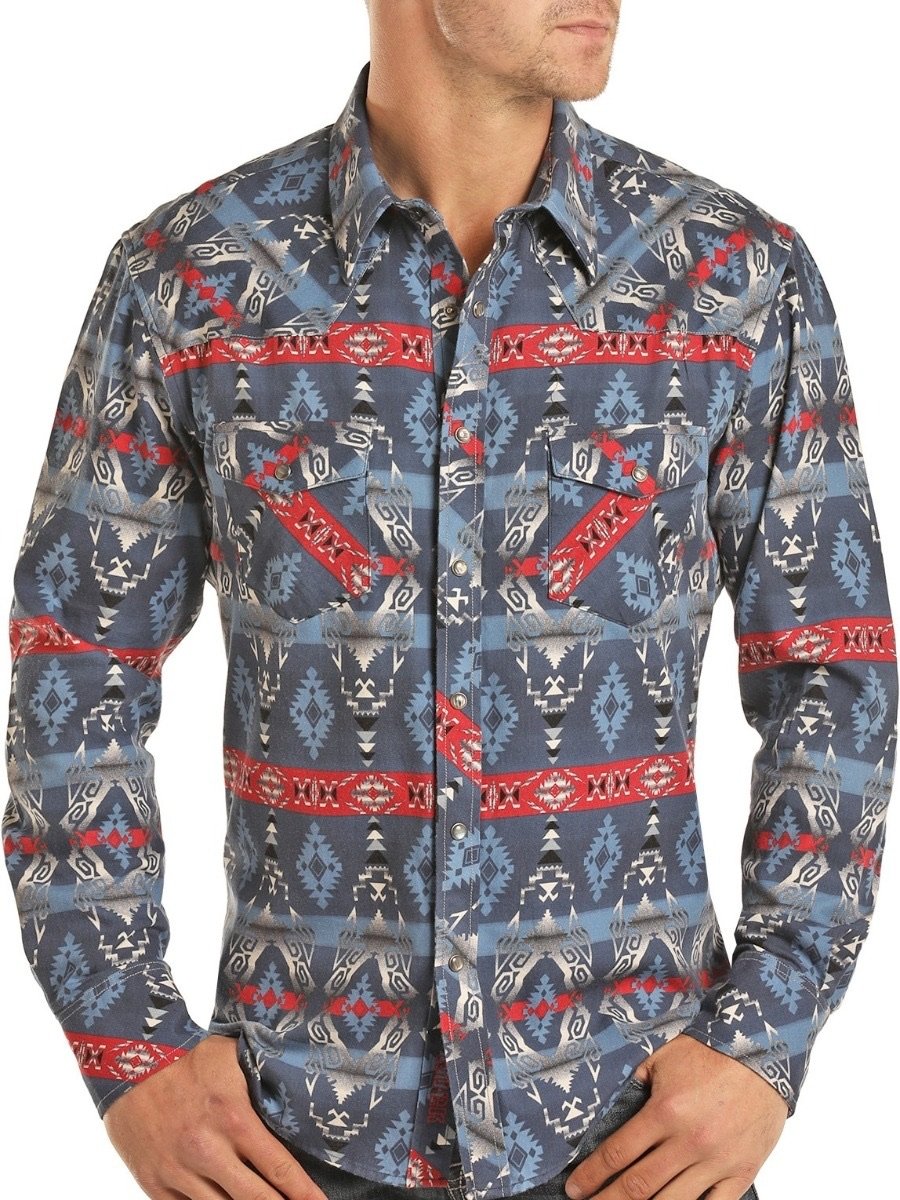 Dale Brisby Aztec Poplin Print Snap Shirt  B2S2328 ROCK & ROLL DENIM