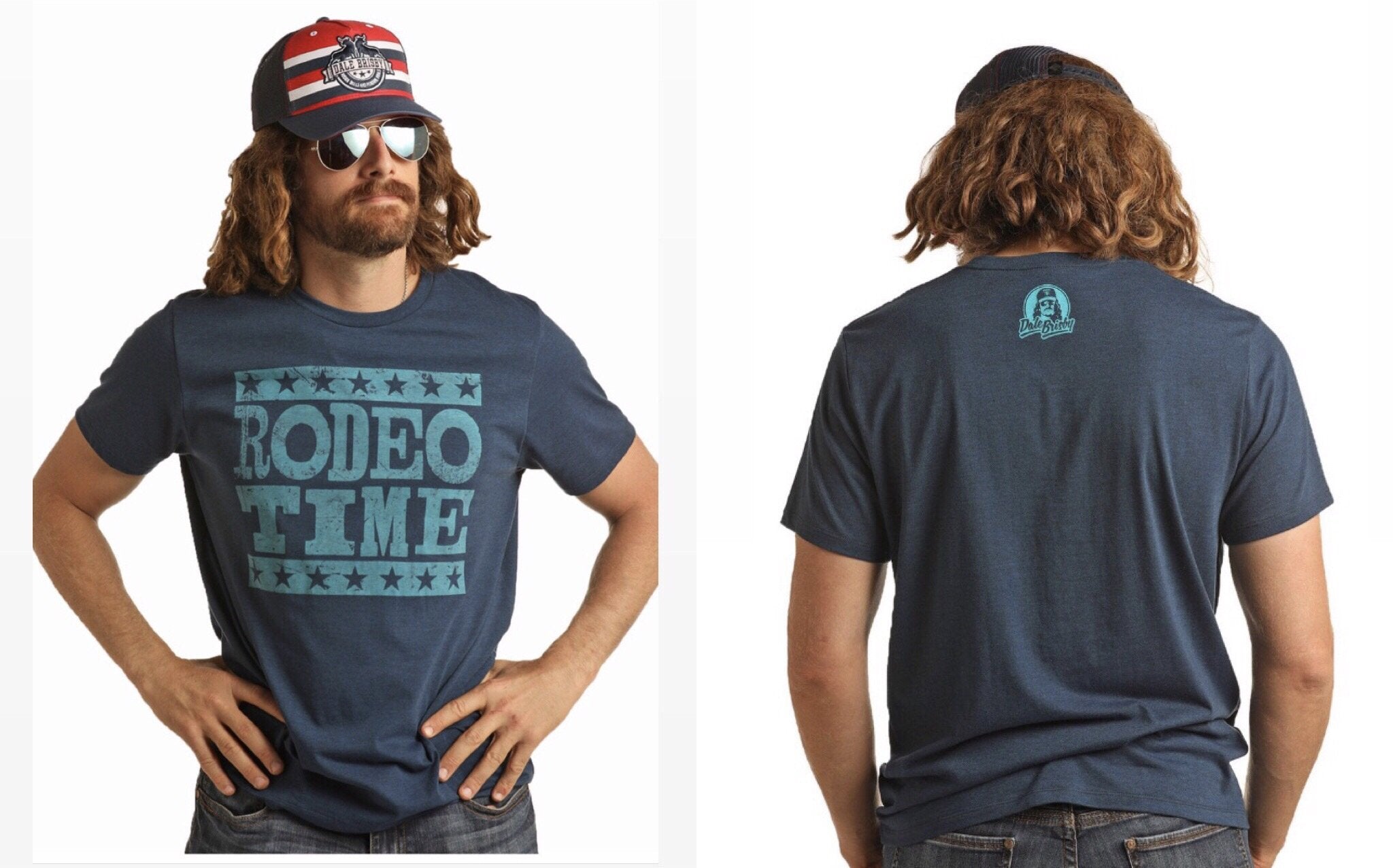 ROCK & ROLL COWBOY MEN'S DALE BRISBY NAVY RODEO TIME TEE SHIRT P9-9018
