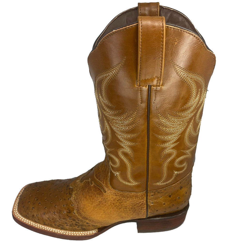 SQUARE TOE BOOT PRINT OSTRISH RUSTIC HONEY