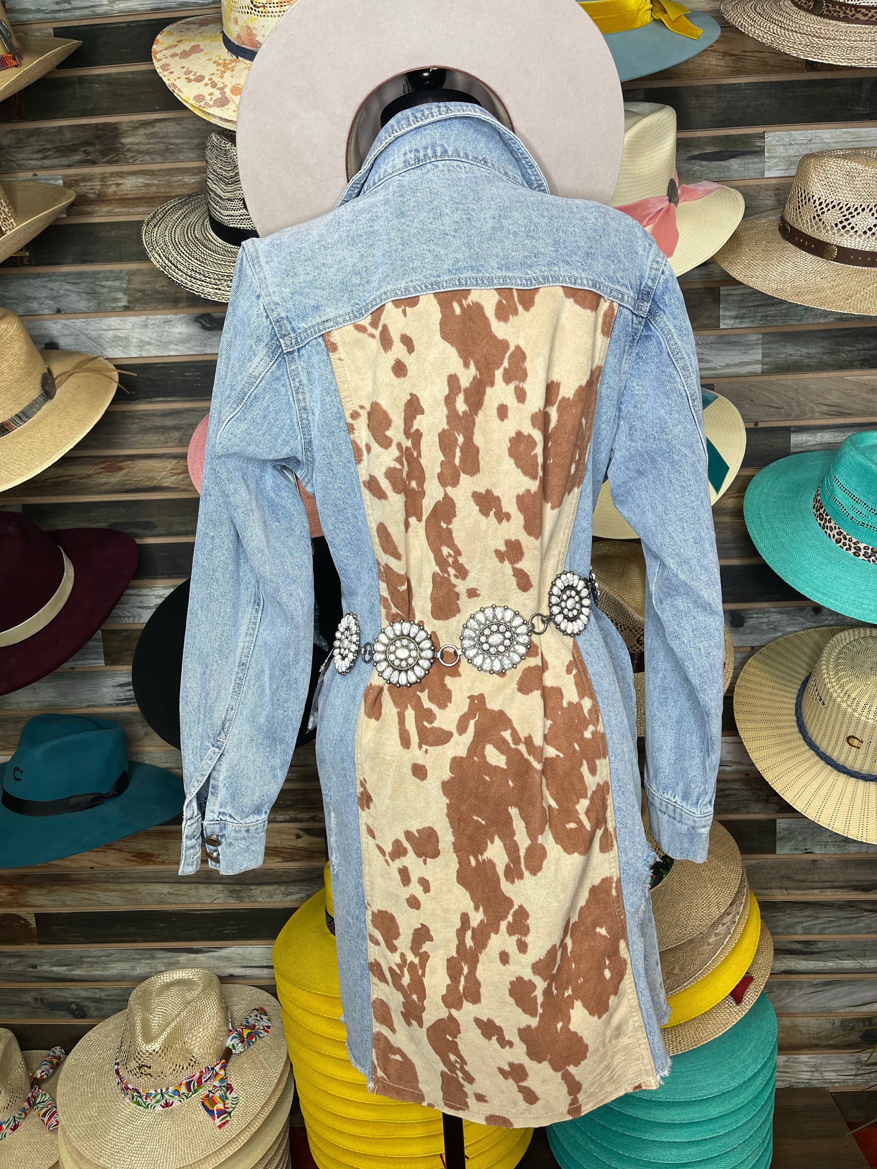 Cow Print long jean Jacket