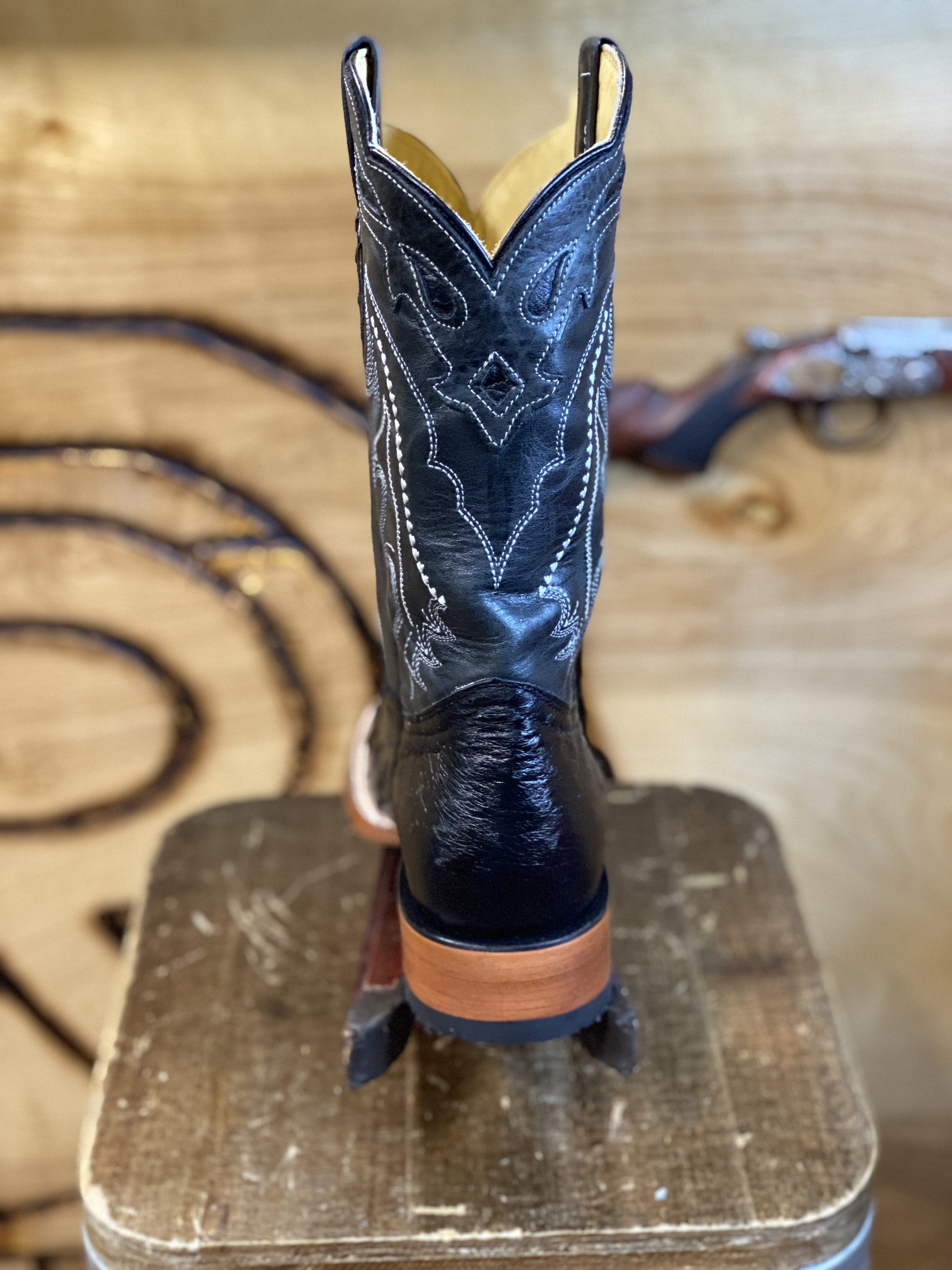 Original -Ostrich Boots | Black Men Western Square Toe Boots Arango