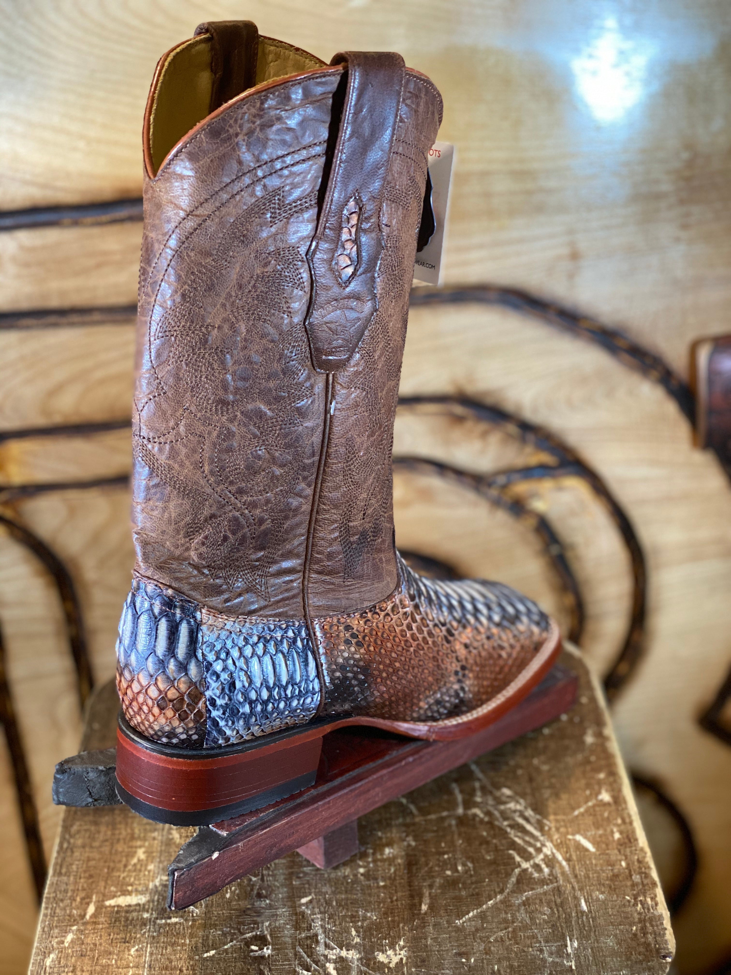 BR : ORIGNAL SNAKE RUSTIC NATURAL PYTHON SQUARE TOE BOOT