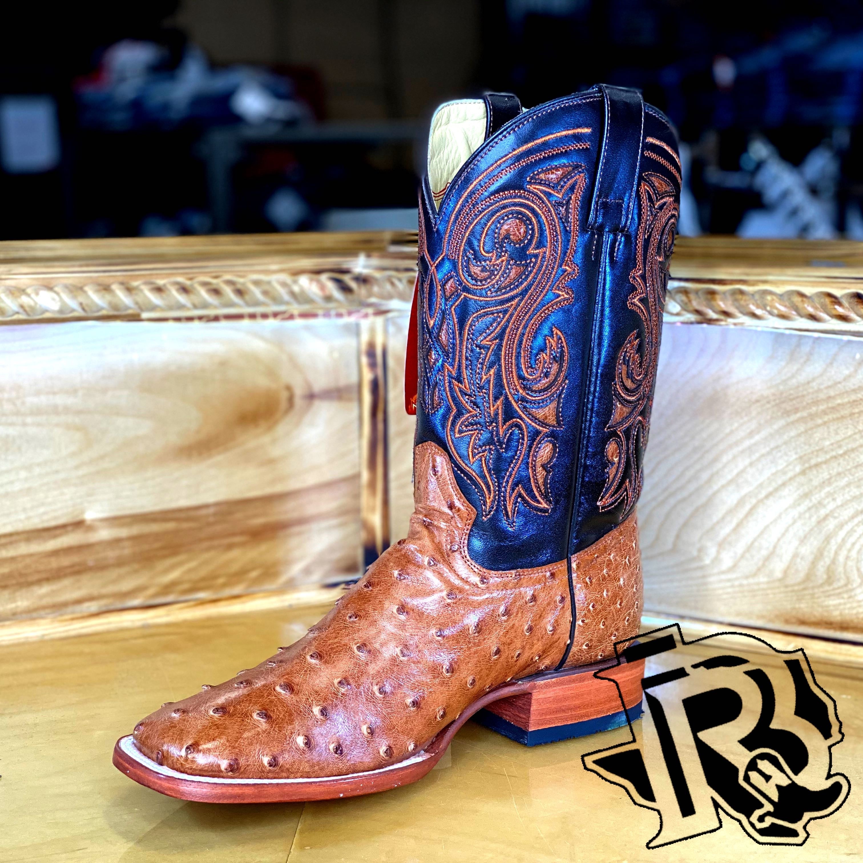 ORIGINAL OSTRICH COGNAC SQUARE TOE BOOT Arango