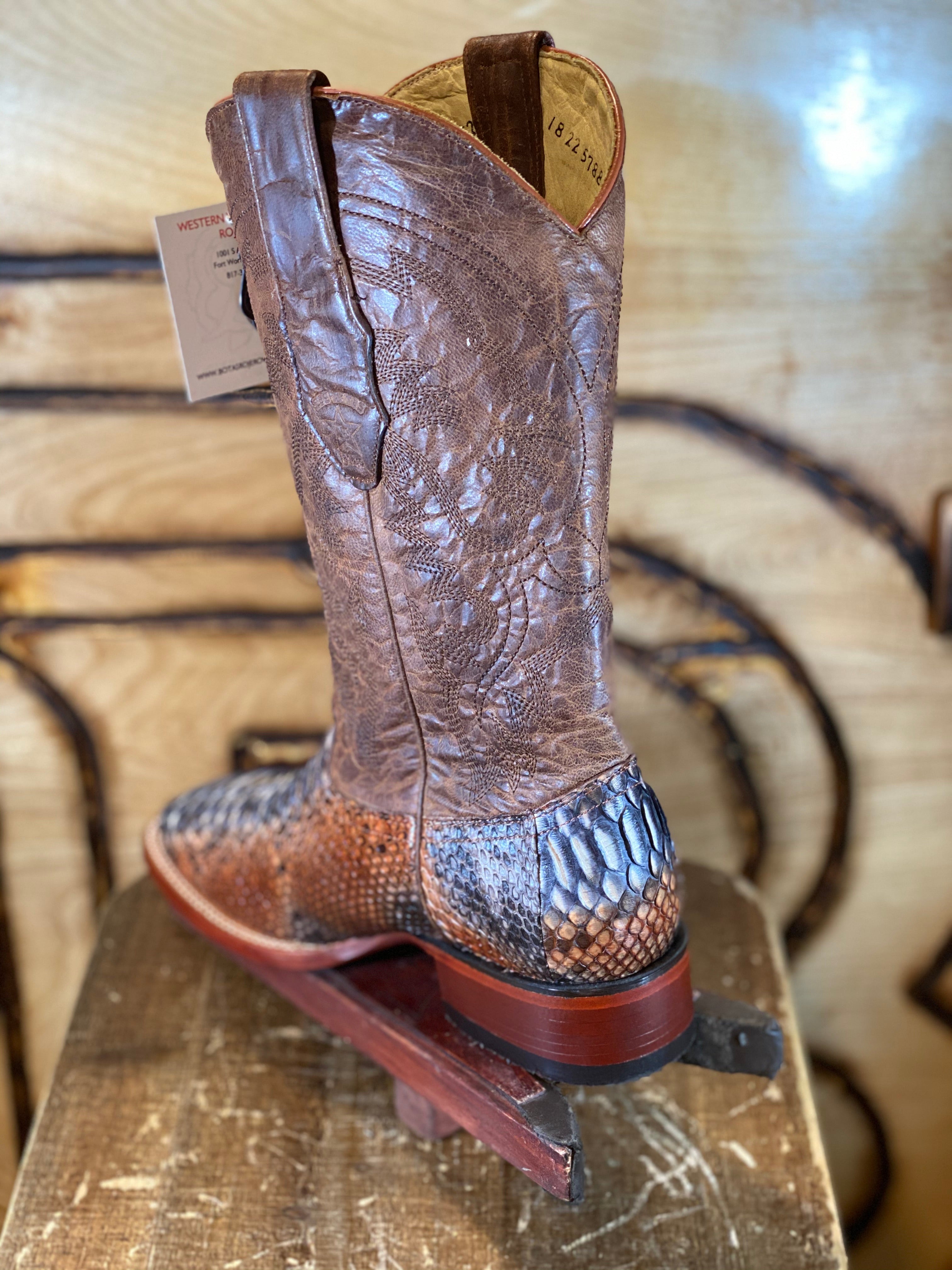 BR : ORIGNAL SNAKE RUSTIC NATURAL PYTHON SQUARE TOE BOOT